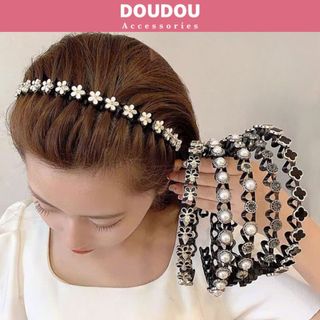 Băng đô cài tóc Doudou Bờm tóc họa tiết cỏ bốn lá đính ngọc trai nhân tạo Hàn Quốc thời trang FG009 