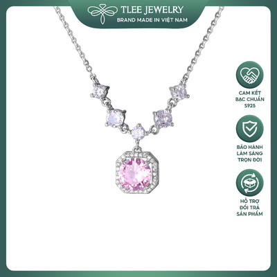 Dây chuyền bạc nữ TLEE mặt đá vuông hồng nữ tính TLEE JEWELRY D0328
