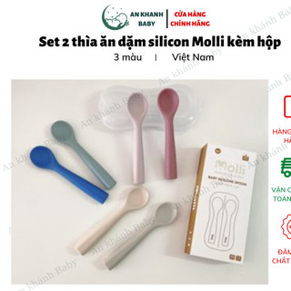 Set 2 thìa ăn dặm silicon Molli kèm hộp