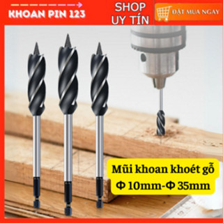 Mũi khoan khoét lỗ gỗ bốn cánh bốn khe chuôi lục giác 6.35mm nhiều size 10 - 35 mm