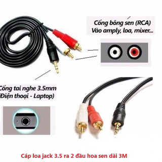 Cáp loa jack 3.5 ra 2 đầu hoa sen dài 3M 23A-3M.
