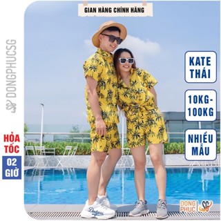 Đồ đi biển cặp đôi nam nữ hội nhóm gia đình họa tiết hóa lá chất kate thái dày dặn | DONGPHUCSG