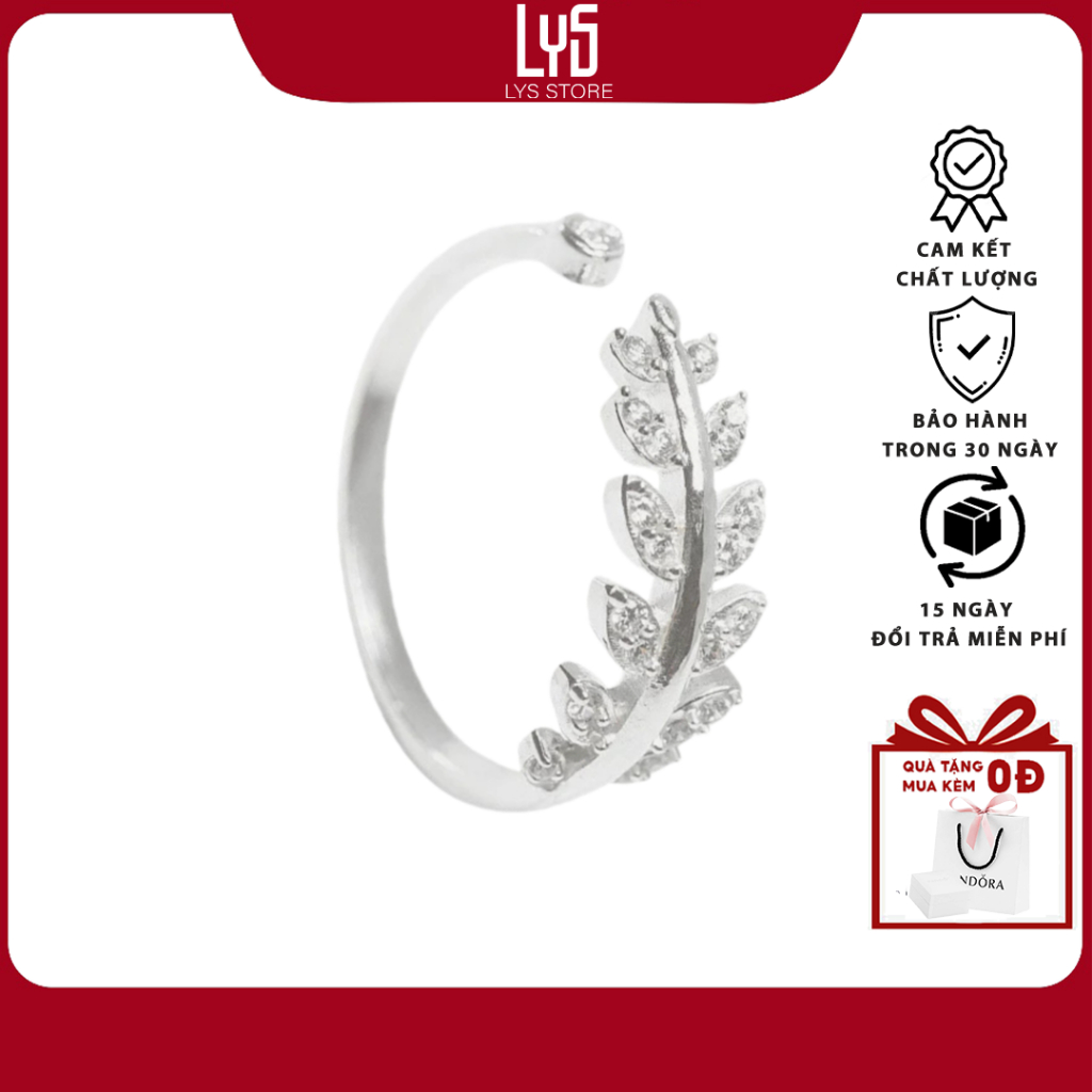 Nhẫn bạc nữ Lys lá oliu nạm đá sang trọng 8201 - Nhẫn Bạc S925 đầy đủ phụ kiện PAN