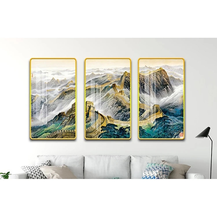 (ẢNH THẬT) Tranh treo tường tráng gương vạn lý trường thành tặng kèm đinh treo