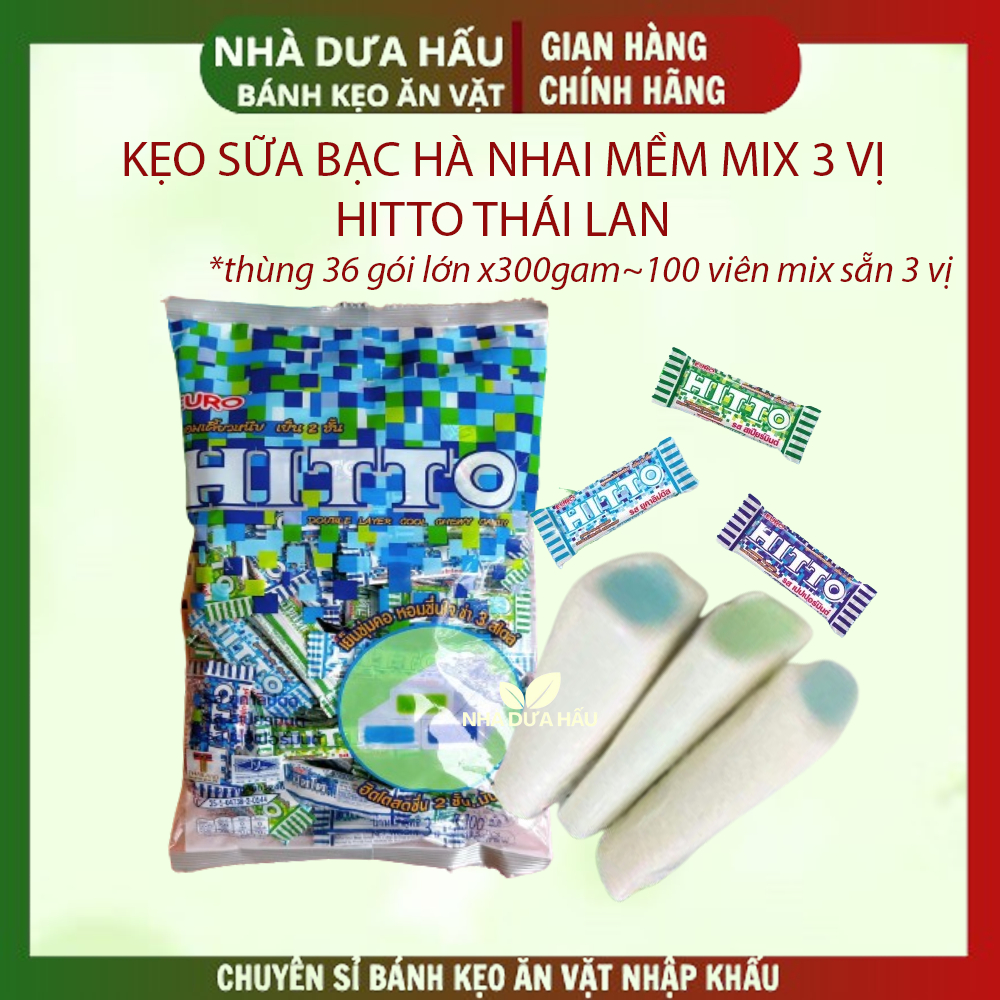   GÓI LỚN 100 VIÊN  Kẹo sữa bạc hà nhai mềm HITTO Thái Lan 