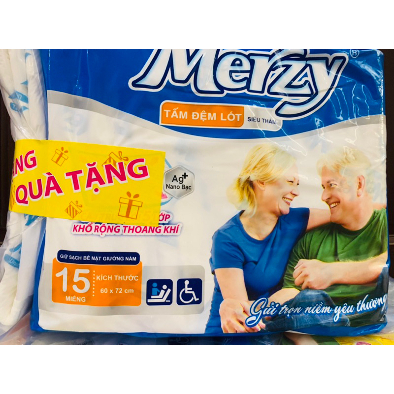 Tấm đệm lót Merzy 60x70cm 45x72 (size lớn) 5 lớp thoáng khí, thấm hút tối đa. #bỉm merzy #lót già me