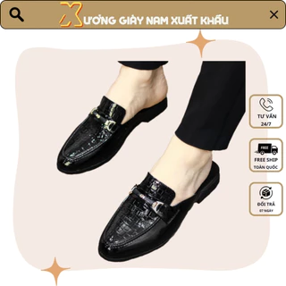 Giày sục da nam da bóng dập ô vuông, giày hở gót thời trang siêu bền, da mềm mã L208