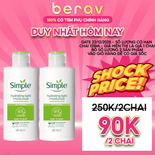 [SALE XẢ HÀNG] Sữa Dưỡng Da Simple Cho Da Nhạy Cảm Kind To Skin Hydrating Light Moisturiser 125ml