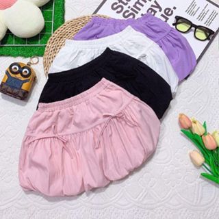 Chân váy bí ngô bé gái, chân váy đính nơ vải thô nến xinh xắn 10-27kg