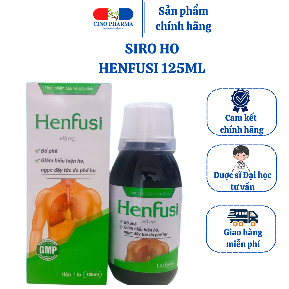 HenFusi - Hỗ trợ bổ phế, giảm biểu hiện ho, ngực đầy tức do phế hư ( Hộp 1 lọ 125ml )