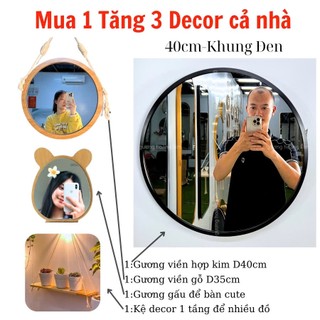 Mua 1 được 3 decor nhà , Gương tròn viền nhôm treo tường bàn trang điểm nhà tắm size 40cm kèm phụ kiện mirrortoctoc