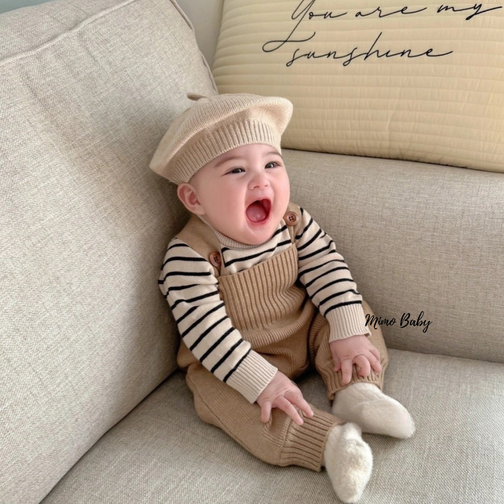 Set áo len kẻ sọc, chấm bi cúc vai kèm yếm cúc gỗ ấm áp cho bé (5-13kg) QA226 Mimo Baby