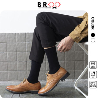 Tất cổ cao vớ trơn nam BROO màu đen trắng phong cách basic, tất công sở đi giày tây cotton cao cấp