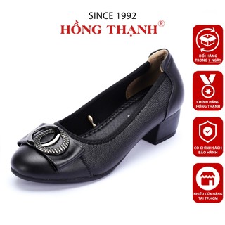 Hồng thạnh - giày bít da thật gót vuông cao 3cm êm ái - 5163