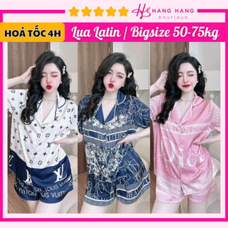 Bộ đồ ngủ bigsize 55-75kg, đồ bộ nữ pijama đùi ngắn tay lụa mịn latin bigsize, đồ ngủ lụa mặc nhà thiết kế sang chảnh