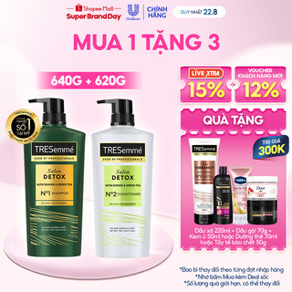 Combo Dầu Gội, Dầu Xả TRESemmé Salon Detox Gừng Và Trà Xanh Dưỡng Tóc Chắc Khỏe 640g, 620g