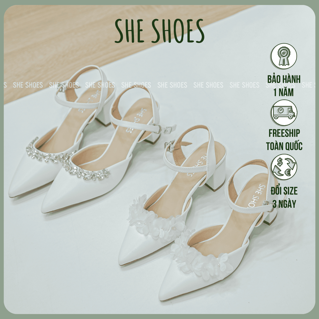 SANDAL GIÀY CƯỚI 5P GÓT VUÔNG ĐÍNH ĐÁ ( ĐÍNH HOA ) - NEW ARRIVAL