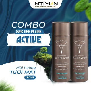  Combo Active 2 Dung Dịch Vệ Sinh Nam giới INTIMAN Extra Wash Turn In X2 Nano bạc Khử mùi Cho Người Ưa Vận Động 150ml 