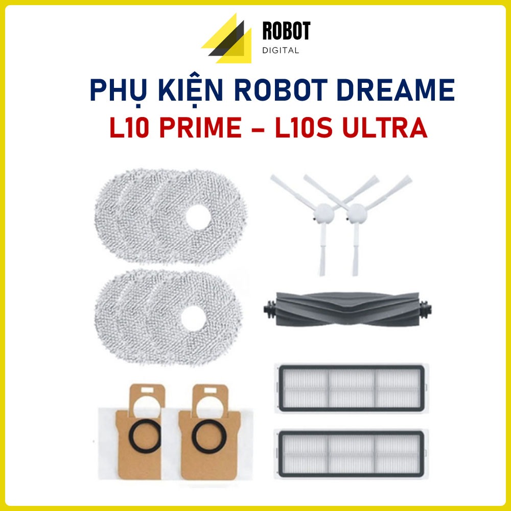 Phụ kiện Robot hút bụi Dreame L10S Ultra, L10 Ultra, L10 Prime - Chổi chính, Lọc Hepa, Khăn lau, Chổ