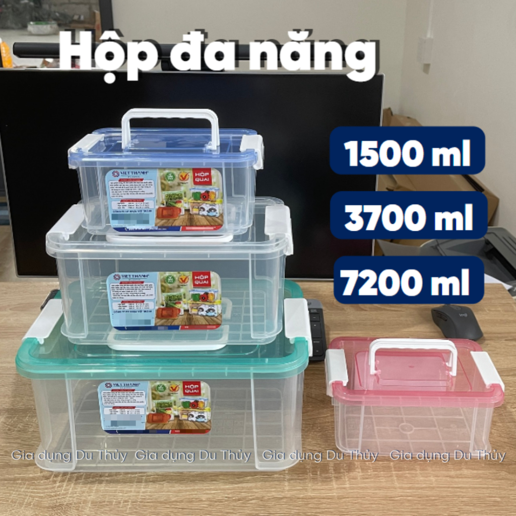  Hộp nhựa trong có nắp gài và quai xách đựng thực phẩm đựng dụng cụ đồ nhựa PP trong suốt chịu nhiệt 