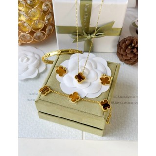 [Hàng siêu cấp - Bạc] - Lắc bông hoa 4 cánh mix đá MẮT HỔ bản TO Yellowgold - Gemmi Jewelry