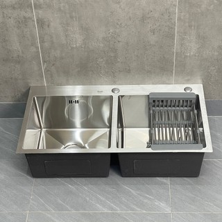 Chậu rửa chén, chậu rửa bát inox 2 hộc đều INOX 304, chậu rửa chén giá rẻ MTCRC-03