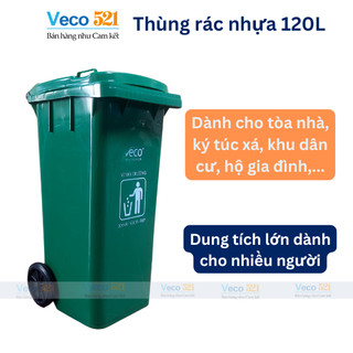Thùng rác nhựa 120L Veco 521 B1118 màu Xanh lá, có bánh xe có nắp đậy, Nhựa HDPE  nguyên sinh