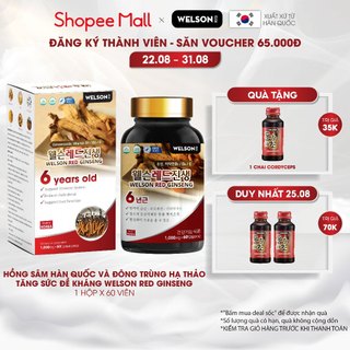 Hồng Sâm Hàn Quốc Đông Trùng Hạ Thảo tăng sức đề kháng Welson Red Ginseng 60 viên