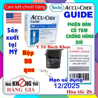 [Date 12/2025] Hộp 50 Que Thử Đường Huyết Accuchek Guide - Sản Xuất Tại Mỹ có TEM chính hãng
