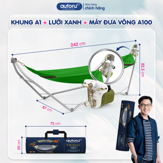 Võng xếp gấp gọn du lịch hợp kim thép Autoru chịu tải 150Kg, lưới võng 2 lớp thoáng khí, chân võng chống trượt