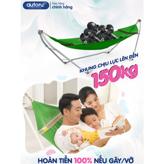 Võng xếp gấp gọn du lịch hợp kim thép Autoru chịu tải 150Kg, lưới võng 2 lớp thoáng khí, chân võng chống trượt