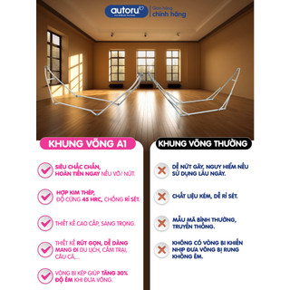 Võng xếp gấp gọn du lịch hợp kim thép Autoru chịu tải 150Kg, lưới võng 2 lớp thoáng khí, chân võng chống trượt