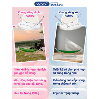 Võng xếp gấp gọn du lịch hợp kim thép Autoru chịu tải 150Kg, lưới võng 2 lớp thoáng khí, chân võng chống trượt