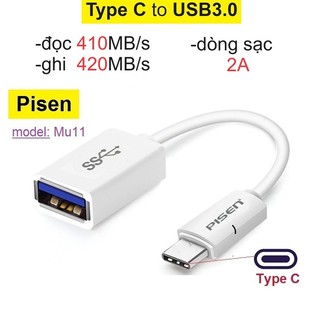 Cáp otg type c pisen mu11 3.0 5gbps, đầu chuyển đổi type c sang usb