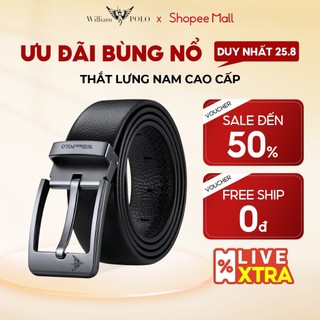 Thắt lưng nam cao cấp chất liệu da bò sang trọng, dây nịt có khóa gài William Polo POLO20523P