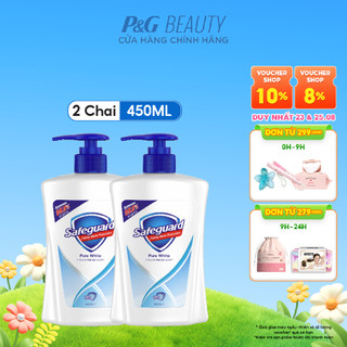Combo 2 nước rửa tay safeguard sạch 99,9% vi khuẩn & dịu nhẹ cho da chai 450ml trắng tinh khiết