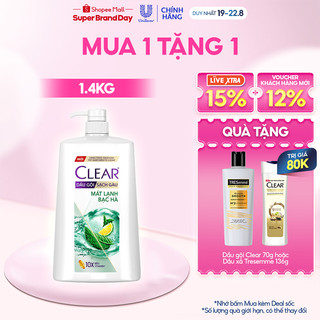 Dầu gội sạch gàu Clear Mát Lạnh Bạc Hà 1,4kg