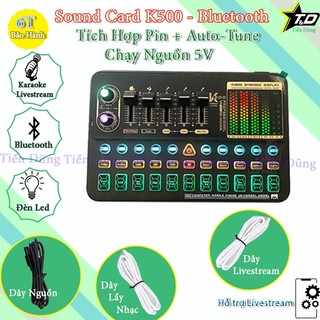 Sound Card K500 có Bluetotoh Auto-tune Đèn Led Hỗ Trợ Dòng 5V Phù Hợp Cho Các Mic Thu Âm Tích Hợp Pin