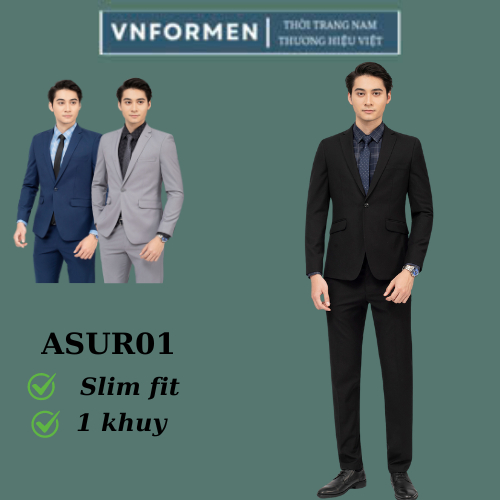 Bộ suit, bộ vest nam Aristino thiết kếcổ điển 1 khuy form slim co giãn nhẹ ASU001