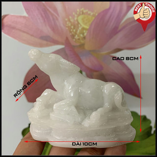 [Tượng con trâu] Tượng đá trang trí Trâu phong thủy - Chiều dài 10cm - Màu trắng đá non nước