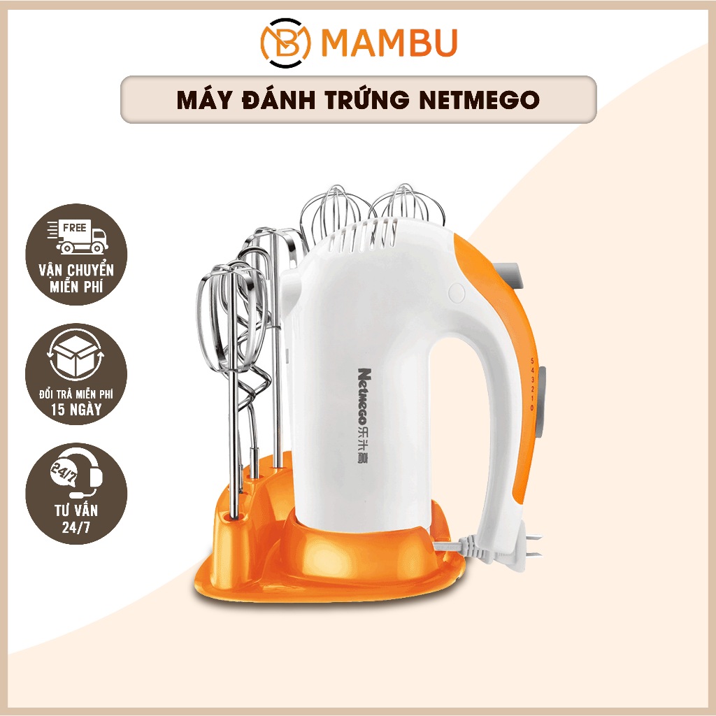 Máy Đánh Trứng Netmego N38D 300W Gọn Nhẹ , Máy Đánh Trứng Cầm Tay Mini Cao Cấp Với 5 Tốc Độ Cực Mạnh [BẢO HÀNH 3 THÁNG]