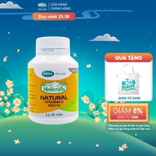 Viên uống vitamin e thiên nhiên, làm đẹp da - medicrafts natural vitamin e 400 iu mega we care - chai 30 viên