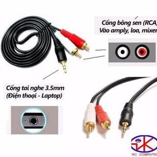 Cáp loa 1 cổng 3.5mm ra 2 hoa sen AV dài 1,5m 23a 1.5m.Cáp loa hoa sen