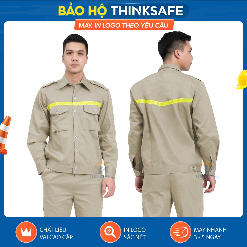 Quần áo bảo hộ lao động TN03 vải kaki đẹp, bền màu, vải mát, áo có phản quang cho kỹ sư công nhân, kỹ sư - THINKSAFE