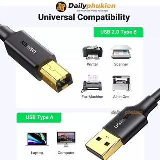 Dây USB 2.0 máy in dài 3m chính hãng UGREEN mạ vàng , cáp kết nối máy tính với máy in canon hp 3m xịn