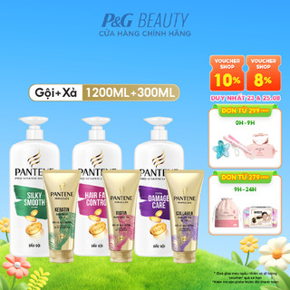 Combo Dầu Gội PANTENE Pro-V Và Dầu Xả Siêu Dưỡng Ngăn Rụng Tóc/ Phục Hồi Hư Tổn/ Suôn Mượt Óng Ả - Chai 1200ML & 300ML