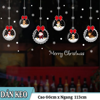 Decal trang trí tường noel - rèm cầu pha lê nơ đỏ
