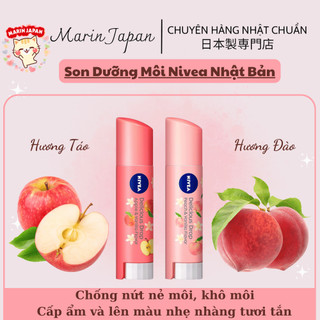 Son dưỡng môi Nivea Nhật Bản có màu hồng và cam tự Nhiên, hương táo và hương đào trái cây