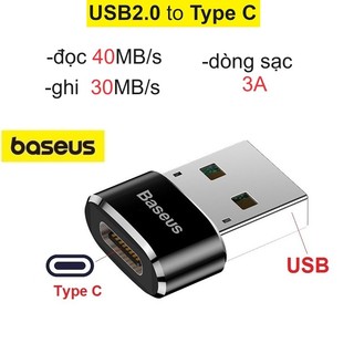 Đầu chuyển đổi usb to type c Baseus usb 2.0 dùng để sạc hoặc kết nối dữ liệu