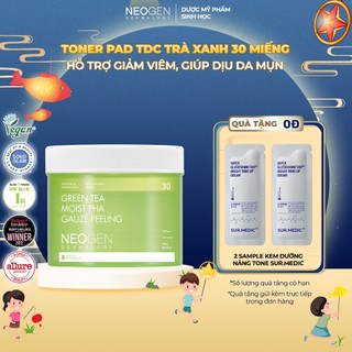 Toner Pad Tẩy Tế Bào Chết Trà Xanh Làm Dịu và Phục Hồi Da Dầu Mụn Neogen Dermalogy PHA Gauze Peeling 30 Miếng